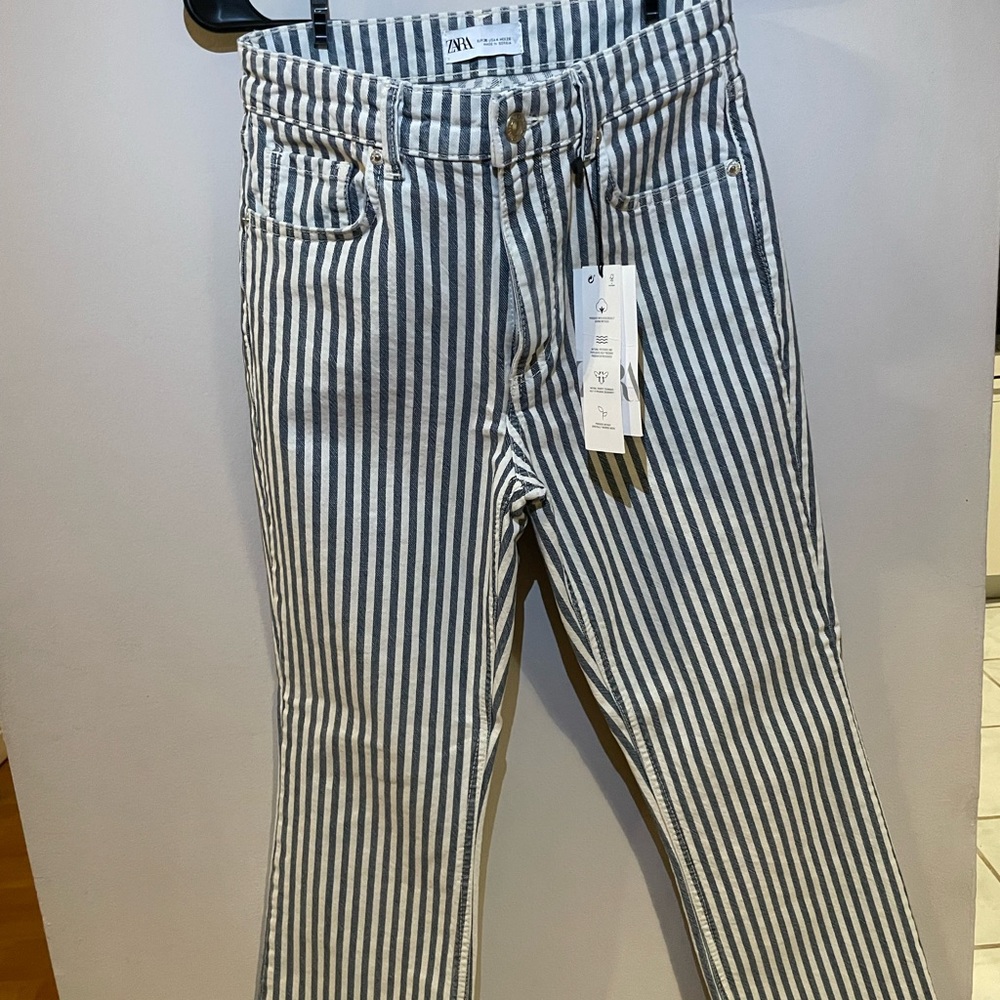 Zara Stripped Cropped Flare Jeans